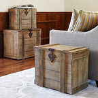 Household Essentials Antiqued Decorative Trunk, 3 Piece Set, Small, Medium and Large, Chinese Fir Panel and MDF, Smooth Backing and Metal Hinge Accent, Flat Top and Stay-Open Lid
