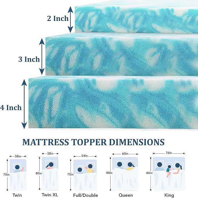 EGO Topper 4 Inch King Memory Foam Mattress Topper, Gel Foam Mattress Topper for Pressure Relief, Ventilated Design Bed Topper in a Box, CertiPUR-US Certified, 76"×80", Medium