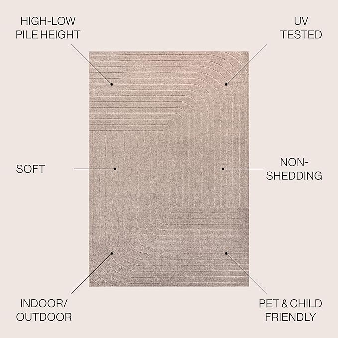 Eyely NCS101C-8 Odense High-Low Minimalist Angle Geometric Light Taupe 8 ft. x 10 ft. Indoor/Outdoor Area Rug, for Home, Backyard, Patio, Porch, Bedroom, Kitchen, Living Room
