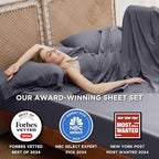 Bedsure King Size Sheets Set, Cooling Sheets for Hot Sleepers, Rayon Derived from Bamboo, Breathable & Soft, Deep Pocket Up to 16 Inches, Hotel Luxury Silky Bedding, Dark Grey
