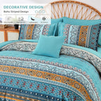 Boho Full Comforter Set 8 Pieces,Teal and Yellow Bohemian Comforter Paisley Striped Bed in A Bag,Soft Microfiber Bedding Set for All Season