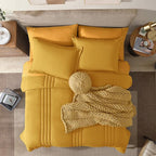 Monbix King Size Comforter Set - 7 Pieces Bed in a Bag King, Bright Yellow Bedding Sets with Comforter, All Seasons Down Alternative Comforter Bed Set with Sheets, Pillowcases & Shams