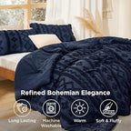 Bedsure Tufted Boho Comforter Set Twin Size - Navy Boho Bed Set, GentleSoft™ 2 Pieces Farmhouse Shabby Chic Embroidery Bedding, Gifts for Woman, Soft Jacquard Twin Comforter for All Seasons
