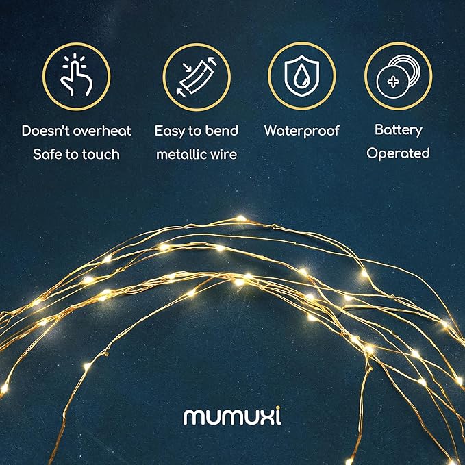 MUMUXI 20 Pack 3.3ft Fairy String Lights Battery Operated, Mini LEDs for Party Wedding Centerpiece Decorations, Crafts, Mason Jar Firefly Lights, Warm White