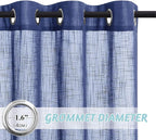 RYB Home Linen Sheer Curtains - Grommet Semi Sheer Privacy Farmhouse Curtain Panels for Bedroom Office Living Room, W 52 inch x L 45 inch, 2 Pcs, Navy Blue