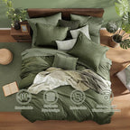Monbix Oversized Queen Comforter Set - 7 Pieces Cationic Dyeing Olive Green Bed in a Bag Bedding Sets with Comforter, Sheets, Pillowcases & Shams, Reversible Bedding Comforters Sets