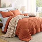 Bedsure Queen Comforter Set - 7 Pieces Reversible Burnt Orange Bedding, Queen Size Bed Set for All Seasons, Bed in a Bag with Down Alternative Comforter, Sheets, Pillowcases & Shams