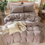 MooMee Bedding Duvet Cover Set 100% Washed Cotton Linen Like Textured Breathable Durable Soft Comfy (Heathered Mauve Brown, Super Queen 90"x98")