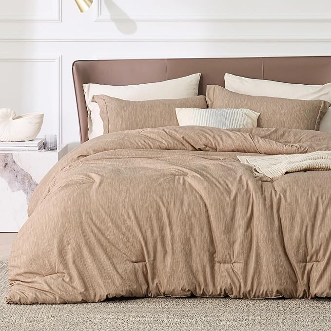 Bedsure King Size Comforter Set - Light Taupe Soft Bedding for All Seasons, Cationic Dyed Bed Set, 3 Pieces, 1 King Size Comforter (104"x90") and 2 Pillow Shams (20"x36"+2")