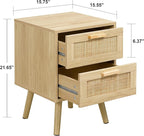 Finnhomy Nightstands Set of 2, Night Stands Set 2 with Hand Made Rattan Decorated Drawers, Nightstand, End Table, Bedside Tables Set of 2 for Bedroom, Natural, 2 Pack