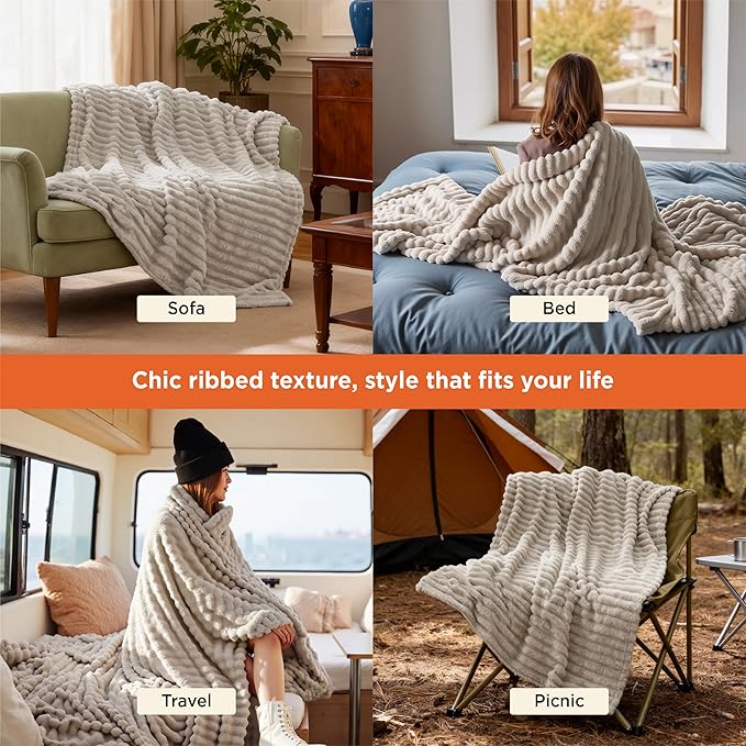 Bedsure GentleSoft Twin Blanket for Couch - Cozy Soft Blankets for Women, Cute Small Fleece Throws for Girls, Linen, 60x80 Inches