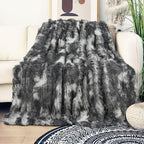 Tuddrom Decorative Extra Soft Fuzzy Faux Fur Throw Blanket 50" x 60",Solid Reversible Long Hair Shaggy Blanket,Fluffy Cozy Plush Comfy Microfiber Fleece Blanket for Couch Sofa Bedroom,Tie Dye Grey