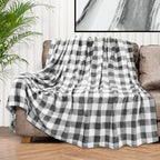 PAVILIA Light Grey Buffalo Plaid Throw Blanket for Couch, Soft Checkered Flannel Fleece Blanket for Sofa, Grey White Plaid Decorative Couch Throw, Warm Cozy All Season Fall Blanket Decor Gift, 60x80
