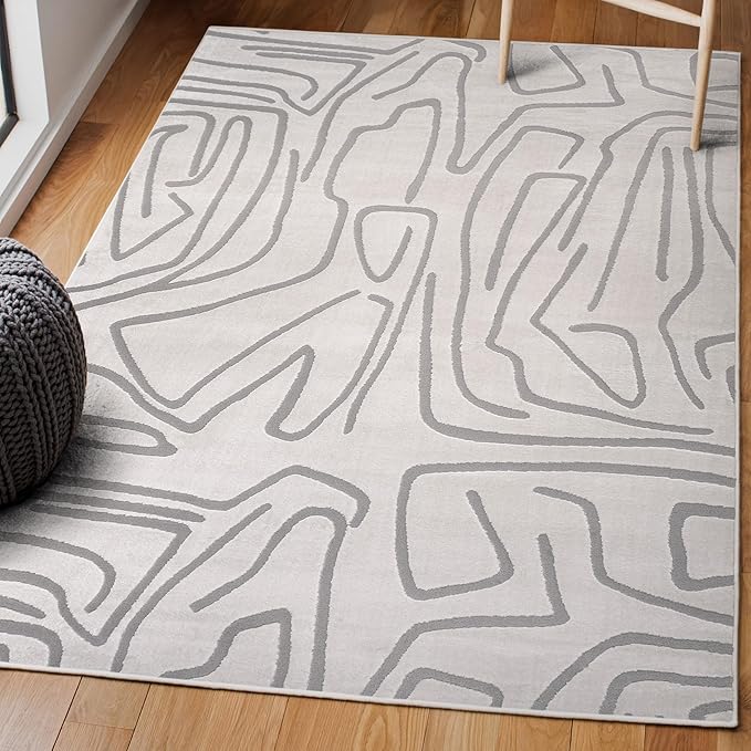JONATHAN Y Graphic Lines High-Low Indoor Area Rug 4X6 White/Light Gray, Alcina Modern Scandinavian for Living Room, Bedroom, Kitchen, Easy-Cleaning, High Traffic, Pet-Friendly, Non-Shedding SND102C-4