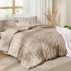 Bedsure Tufted Boho Comforter Set Oversized King - Khaki Boho Bed Set, GentleSoft™ 3 Pieces Farmhouse Shabby Chic Embroidery Bedding, Gifts for Woman, Soft Jacquard Comforter for All Seasons