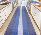 Custom Size Coastal Nautical Style Runner Rug Carpet for Hallway Entryway, Slip Resistant Latex Rubber Backed, 31 inch Wide X Customized Length, Squares Blue, 31 inch X 10 feet