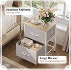 WLIVE Night Stand, Gray Nightstand with 2 Fabric Drawers, Small Dresser for Bedroom, Closet, College Dorm, End Table Side Furniture, Wood Top, Light Grey
