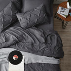 Bedsure Queen Comforter Set Dark Grey - Bed in a Bag Queen Size Bedding 7 Pieces, GentleSoft™ Pintuck Bed Set Gift for Family, Pinch Pleat All Season Comforter with Sheets, Pillowcases & Shams