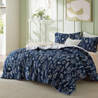 Bedsure Twin/Twin XL Comforter Set - Navy Bed Set, 2 Pieces Cute Floral Bedding, 1 Soft Reversible Botanical Flowers Comforter and 1 Pillow Sham