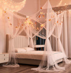 Mengersi Bed Canopy with Lights,Maple Leaf Pumpkin Canopy Bed Curtains Mosquito net,Halloween Theme Party Supplies Festival Decor,White