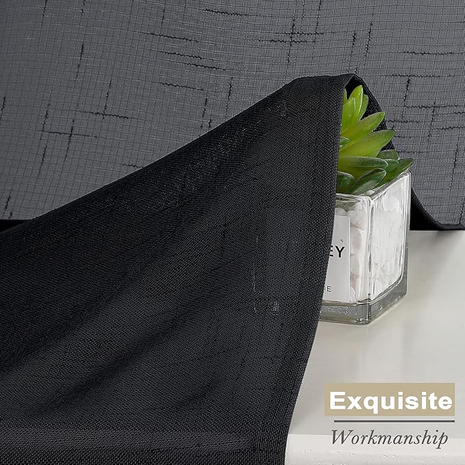 Aiyufeng Kirei Black Sheer Curtains 96 Inches Long 2 Panels, Faux Linen Slub Textured Light Filtering Soft Airy Rod Pocket Curtain Drapes for Farmhouse Living Room Bedroom, Each 40Wx96L Inch