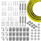 Globe String Light Suspension Kit, Outdoor Light Guide Wire, Vinyl Coated Stainless Steel Steel Cable，Include 200ft Transparent PVC and 304 Stainless Steel Wire Cable, Turnbuckle and Hooks