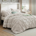 Bedsure Queen Comforter Set Linen - Bed in a Bag Queen Size Bedding 7 Pieces, GentleSoft™ Pintuck Bed Set Gift for Family, Pinch Pleat All Season Comforter with Sheets, Pillowcases & Shams