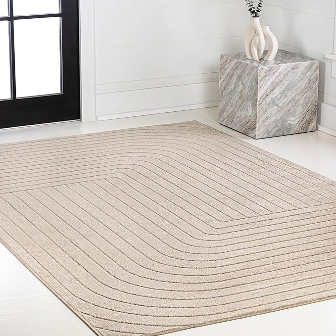 Eyely NCS101E-4 Odense High-Low Minimalist Angle Geometric Beige/Cream 4 ft. x 6 ft. Indoor/Outdoor Area Rug, for Home, Backyard, Patio, Porch, Bedroom, Kitchen, Living Room