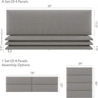 Vänt Upholstered Wall Panels - King/Cal King Size Wall Mounted Headboards - Weave Moondust Grey - Twin/King - Set of 4 Panels (Each Individual Panel 39"x11.5")