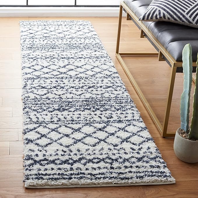 SAFAVIEH Arizona Shag Collection Area Rug - 2'3" x 12' Runner, Ivory & Slate, Non-Shedding & Easy Cleaning, Plush Thick Pile, Ideal for Living Room, Bedroom, Dining Space (ASG741M)