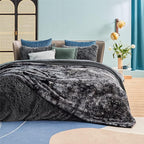 Bedsure GentleSoft Sherpa Fluffy Blanket King Size for Bed - Fleece Warm and Cozy for Women Gift, Plush & Fuzzy Faux Christmas Fur Blanket for Couch, Sofa Decor, Tie Dye Design, Black, 108x90 Inches