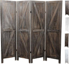 Premium Home 4-Panel Room Divider – Rustic Brown Barn Door, K Pattern Folding Privacy Screen, Partition Wall