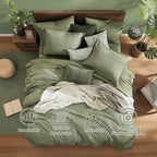 Monbix California King Comforter Set - 7 Pieces Cationic Dyeing Sage Green Bed in a Bag Cal King Bed Sets with Comforter, Sheets, Pillowcases & Shams, Reversible Bedding Comforters Sets (108 * 92)