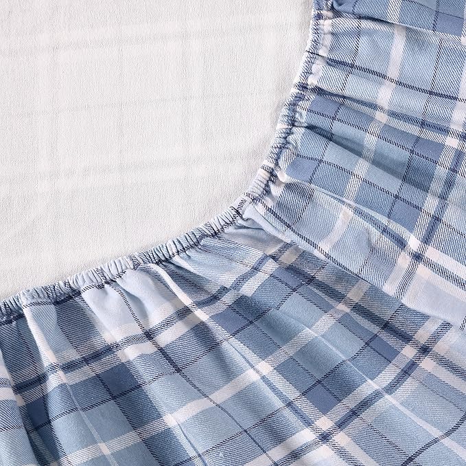Laura Ashley - Flannel Sheets Full Size, Anti-Pilling & Wrinkle Resistant Cotton, Touchably Soft for All-Season Comfort - Bed Sheets with Matching Pillowcases & Fitted Sheet (Mulholland Plaid Blue)