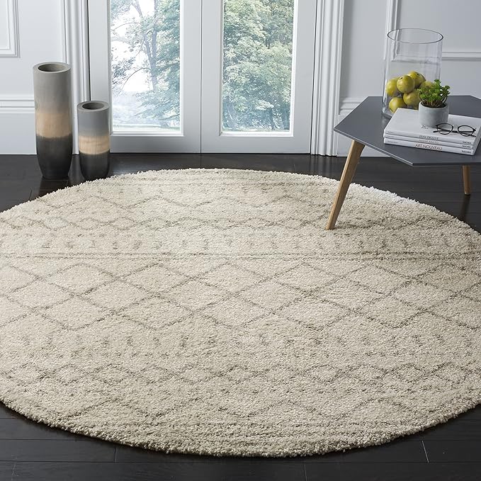 SAFAVIEH Arizona Shag Collection 3' Round Ivory/Beige ASG741A Moroccan Non-Shedding Living Room Bedroom Dining Room Entryway Plush 1.6-inch Thick Area Rug