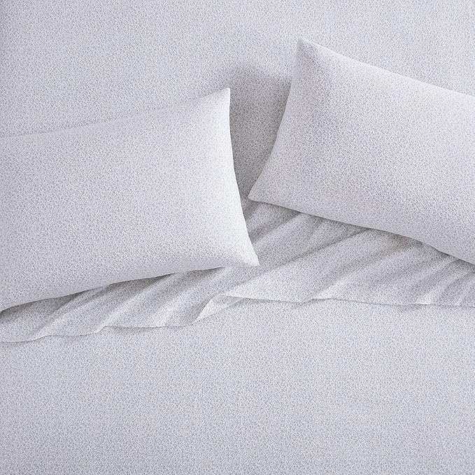 Laura Ashley - Flannel Sheets Queen Size, Anti-Pilling & Wrinkle Resistant Cotton, Touchably Soft for All-Season Comfort - Bed Sheets with Matching Pillowcases & Fitted Sheet (Chelsie Vine Grey)