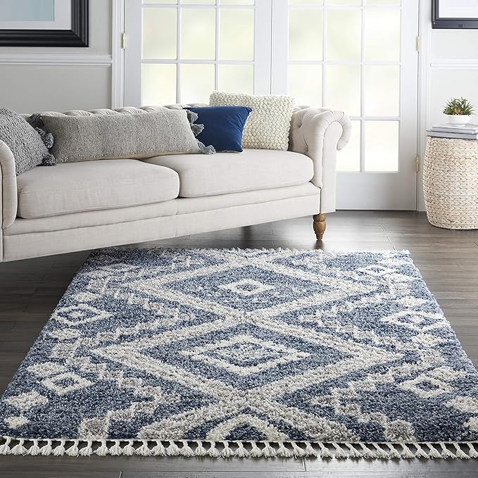 Nourison Home Scandinavian Shag Denim Blue 4' x 6' Area Rug, Easy Clean, Non Shedding, Bed Room, Living Room, Dining Room, Kitchen (4x6)