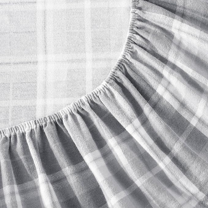 Laura Ashley - Flannel Sheets Twin Size, Anti-Pilling & Wrinkle Resistant Cotton, Touchably Soft for All-Season Comfort - Bed Sheets with Matching Pillowcases & Fitted Sheet (Mulholland Plaid Grey)