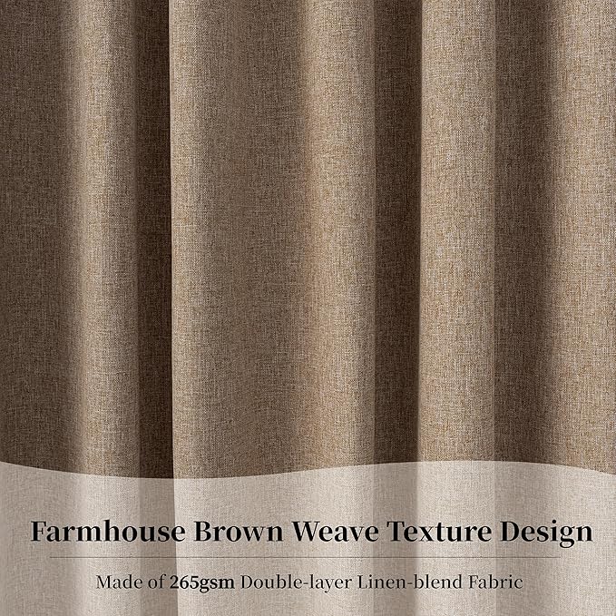 KangBang 2Pcs Extra Wide Blackout Linen Curtains & Drapes 108 Inch Length for Hall Large Windows, Back Tab/Rod Pocket/Hook Belt Black Out Curtains for Living Room Patio Sliding Door(84x108, Biscuit)