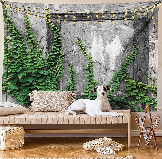 Ambesonne Mystic Tapestry, Ivy Plant on Wall Aged Antique Looking Picture Frame as a Window Creative Art, Wall Hanging for Bedroom Living Room Dorm Decor, 40" X 60", Green Grey