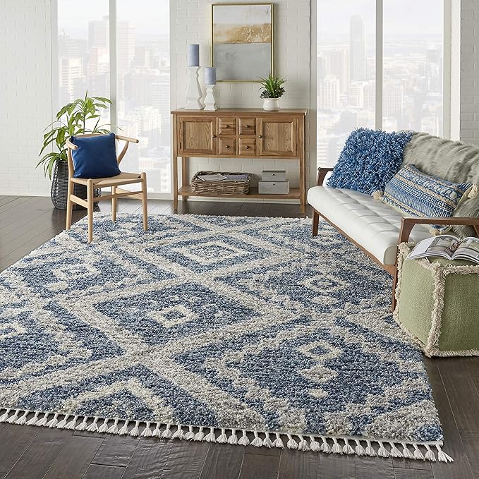 Nourison Home Scandinavian Shag Denim Blue 7'10" x 10'6" Area Rug, Easy Clean, Non Shedding, Bed Room, Living Room, Dining Room, Kitchen (8x11)