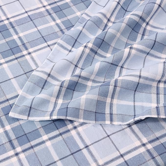 Laura Ashley - Flannel Sheets King Size, Anti-Pilling & Wrinkle Resistant Cotton, Touchably Soft for All-Season Comfort - Bed Sheets with Matching Pillowcases & Fitted Sheet (Mulholland Plaid Blue)