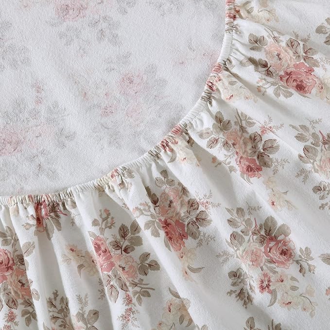 Laura Ashley - Flannel Sheets Queen Size, Anti-Pilling & Wrinkle Resistant Cotton, Touchably Soft for All-Season Comfort - Bed Sheets with Matching Pillowcases & Fitted Sheet (Lisalee Pink)