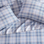 Laura Ashley - Flannel Sheets Twin Size, Anti-Pilling & Wrinkle Resistant Cotton, Touchably Soft for All-Season Comfort - Bed Sheets with Matching Pillowcase & Fitted Sheet (Muholland Plaid Blue)