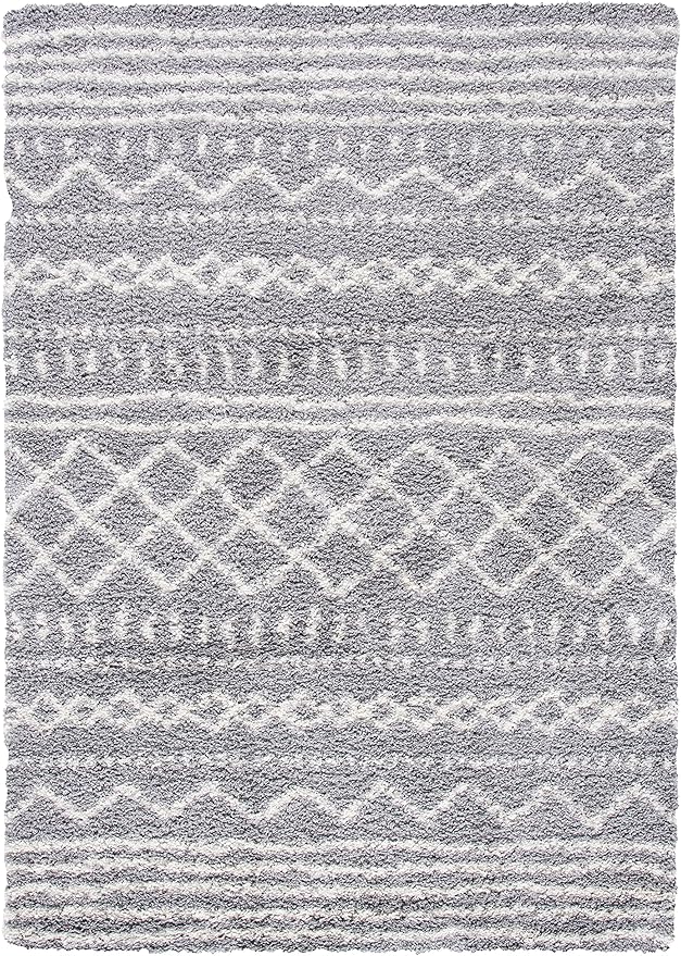 SAFAVIEH Arizona Shag Collection Area Rug - 6'7" x 9'2", Grey & Ivory, Moroccan Design, Non-Shedding & Easy Care, 1.6-inch Thick Ideal for High Traffic Areas in Living Room, Bedroom (ASG741G)