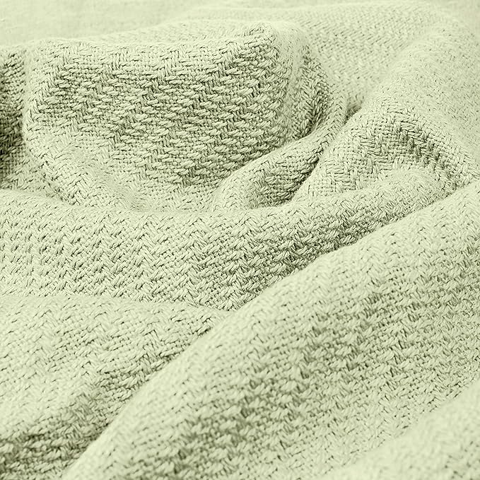 COTTON CRAFT Soft Cotton Thermal Blanket - Plush Herringbone Twill - All Season Luxurious Breathable Skin Friendly Lightweight Cooling Throw Blanket - Sofa Couch Travel Camping Dorm - Full Queen Sage