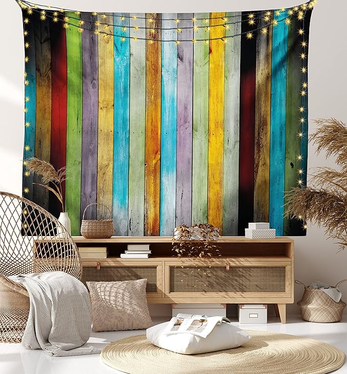 Lunarable Colorful Tapestry, Vertical Wood Planks in Carpentry Oak Timber Rustic Country, Fabric Wall Hanging Decor for Bedroom Living Room Dorm, 23" X 28", Brown