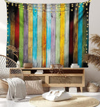 Lunarable Colorful Tapestry Queen Size, Vertical Wood Planks in Carpentry Oak Timber Rustic Country Life, Wall Hanging Bedspread Bed Cover Wall Decor, 88" X 88", Brown