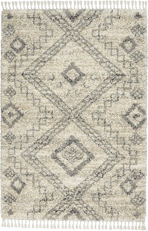 Nourison Home Scandinavian Shag Ivory/Grey 5'3" x 7'9" Area Rug, Easy Clean, Non Shedding, Bed Room, Living Room, Dining Room, Kitchen (5x8)