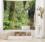 Lunarable Woodland Tapestry King Size, Waterfall in Deep Forest Scenery in The Woods Green of Earth Covering Plants, Wall Hanging Bedspread Bed Cover Wall Decor, King Size, Forest Green